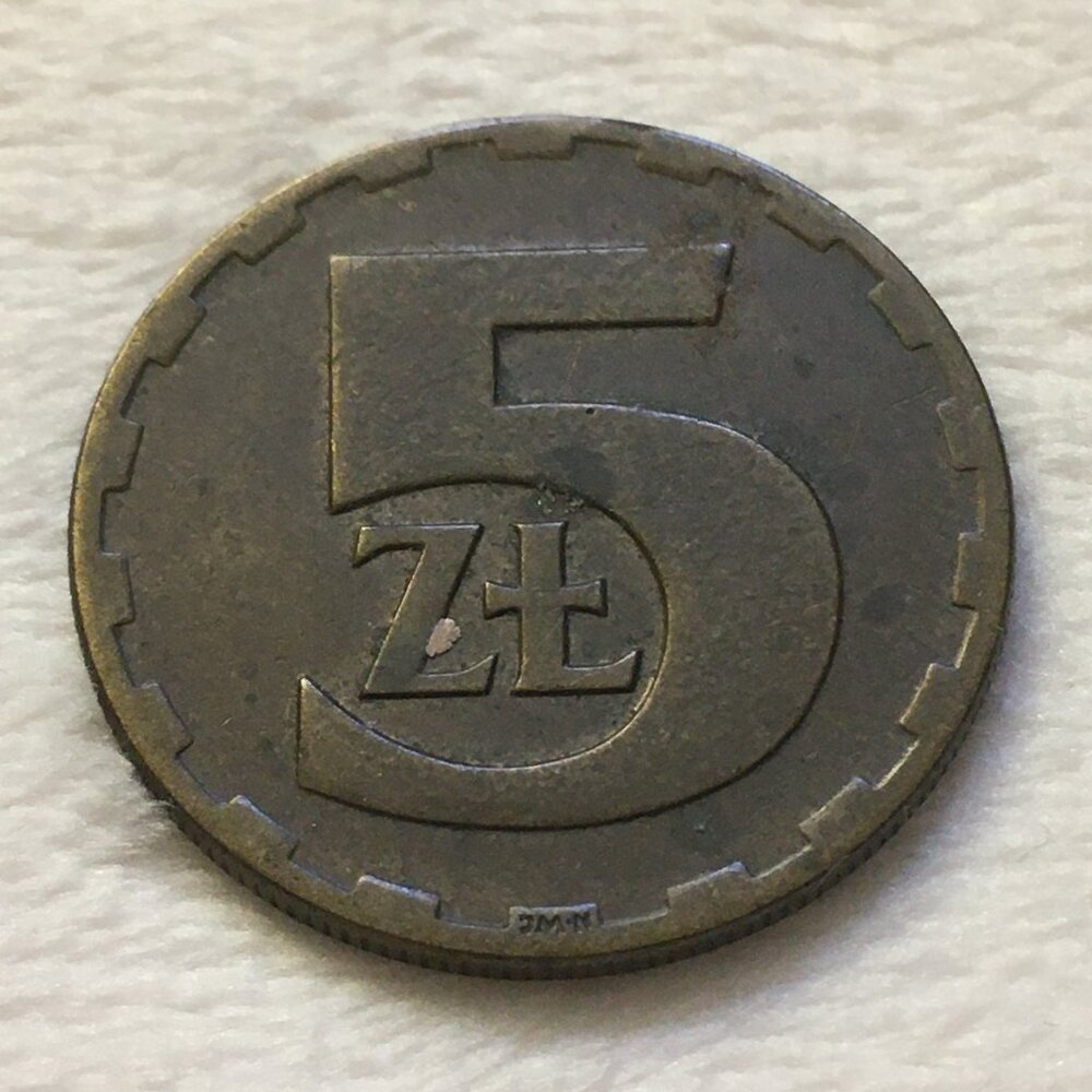 1976 Poland 5 Złotych Coin - Die A JMN Leningrad Mint - Vintage Polish Brass 5 Z